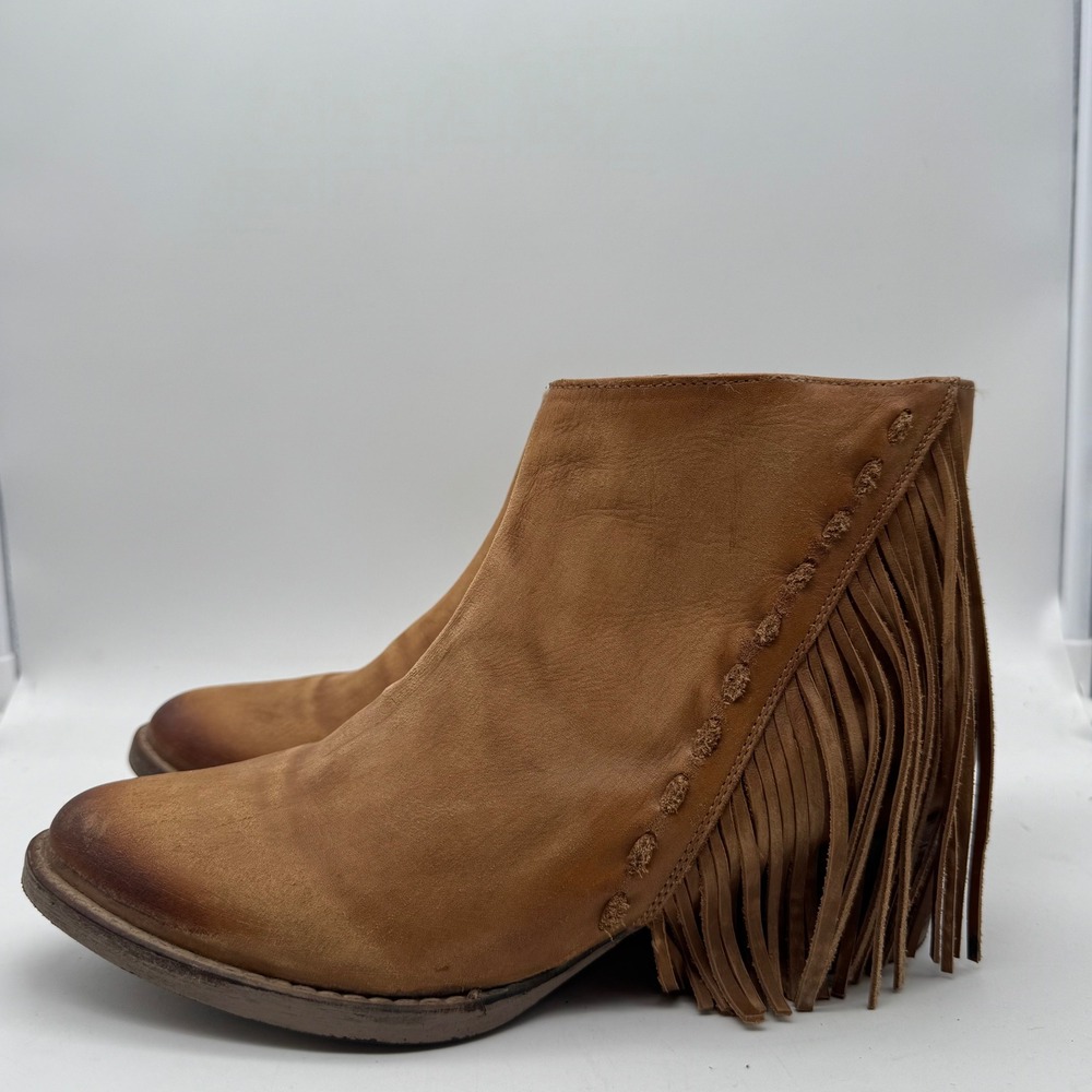 Circle G Tan Leather Fringe Western Ankle Boots Q0035‎ Whipstitch Size 9.5M - Picture 3 of 6